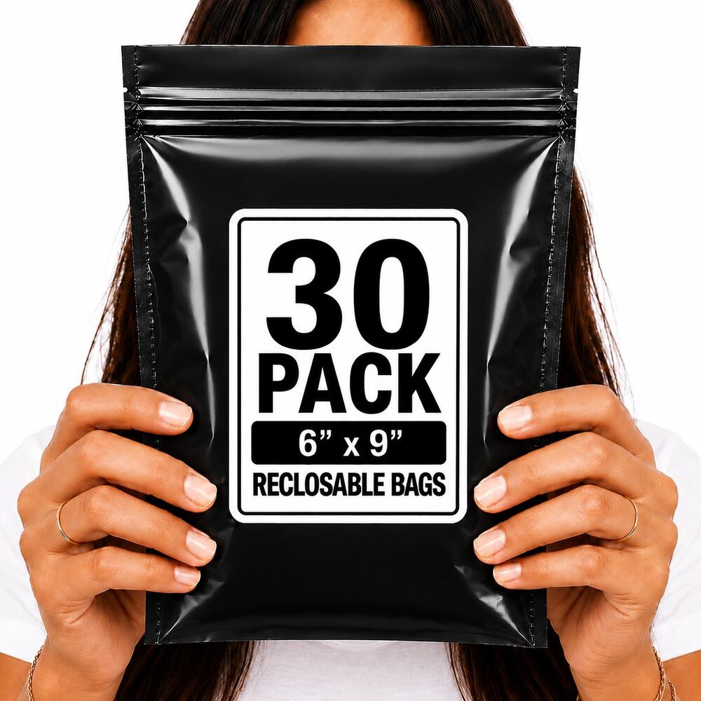 RECLOSABLE BLACK BAGS (30 PACK) 6" X 9" 2 MIL ZIPPER STORAGE BAGS NEW